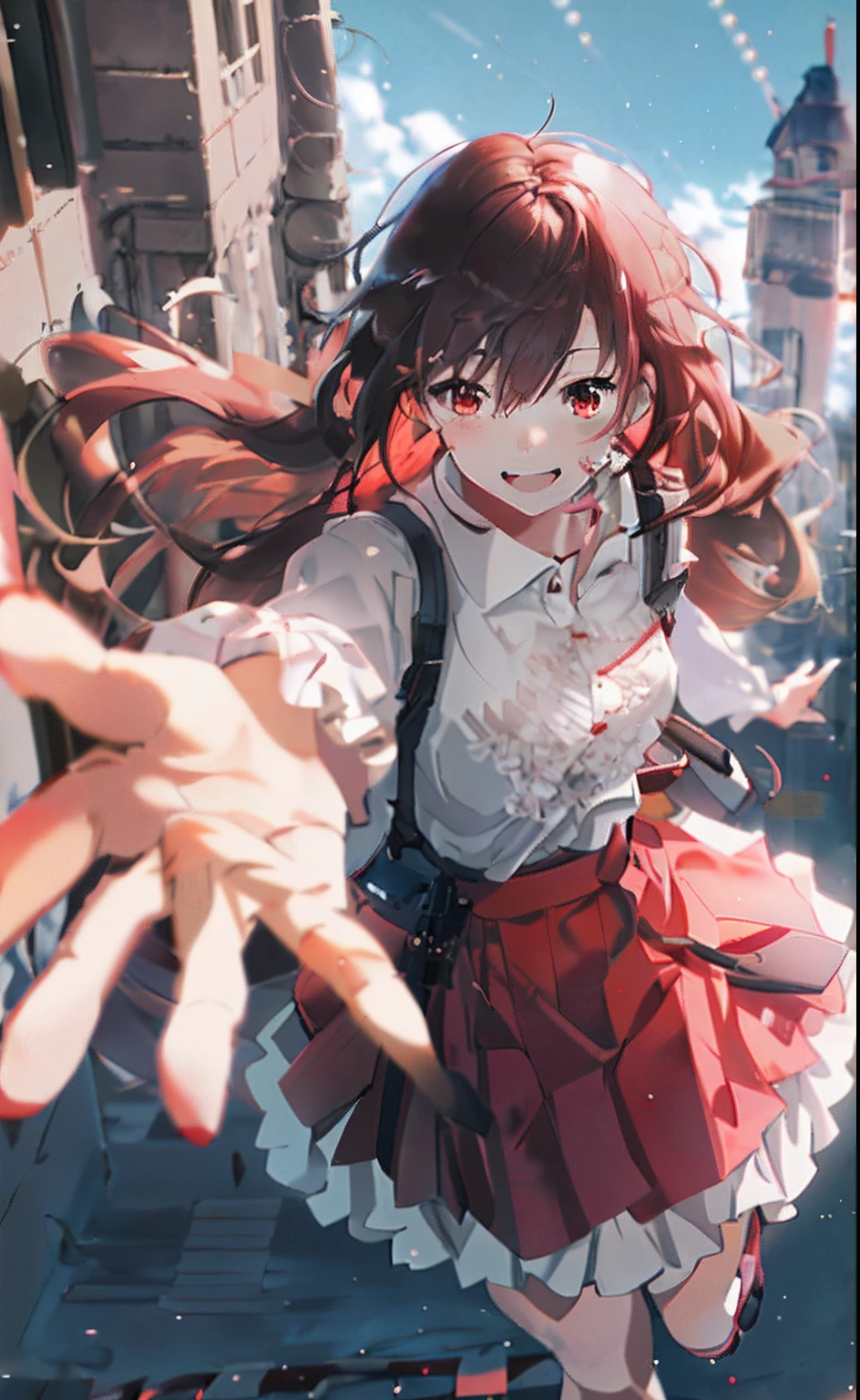 Anime girl with long hair and white shirt and red skirt, style of anime4 K, 4K anime wallpaper, Anime art wallpaper 8 K, up of young anime girl, Guviz, Guviz-style artwork, Anime art wallpaper 4 K, anime visual of a cute girl, Anime art wallpaper 4k, 4k manga wallpapers, Anime wallpaper 4 k