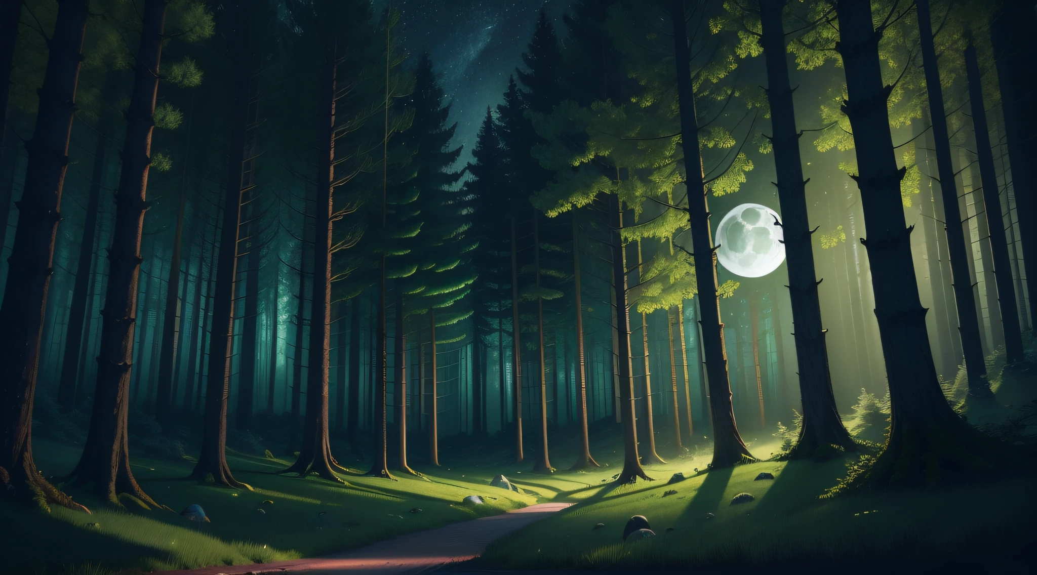 green moon is shining in the sky over a forest, forest and moon, glowing green, background artwork, green glows, green glow, dark fantasy forest, 4k concept art, green lights, haunted green light lights green full moon in a forest, forest and moon, deep forest in the night, fantasy forest landscape, moonlit forest environment, dense lush forest at night, night in the forest, moonlit night dreamy atmosphere, magical forest backround, night forest background, nighttime nature landscape, night forest, fantasy forest background, moonlit forest and moon, glowing green, background artwork, green glows, green glow, dark fantasy forest, 4k concept art, green lights, haunted green light lights concept art fantasy, An eerie green glow illuminates the night sky, casting an eerie light