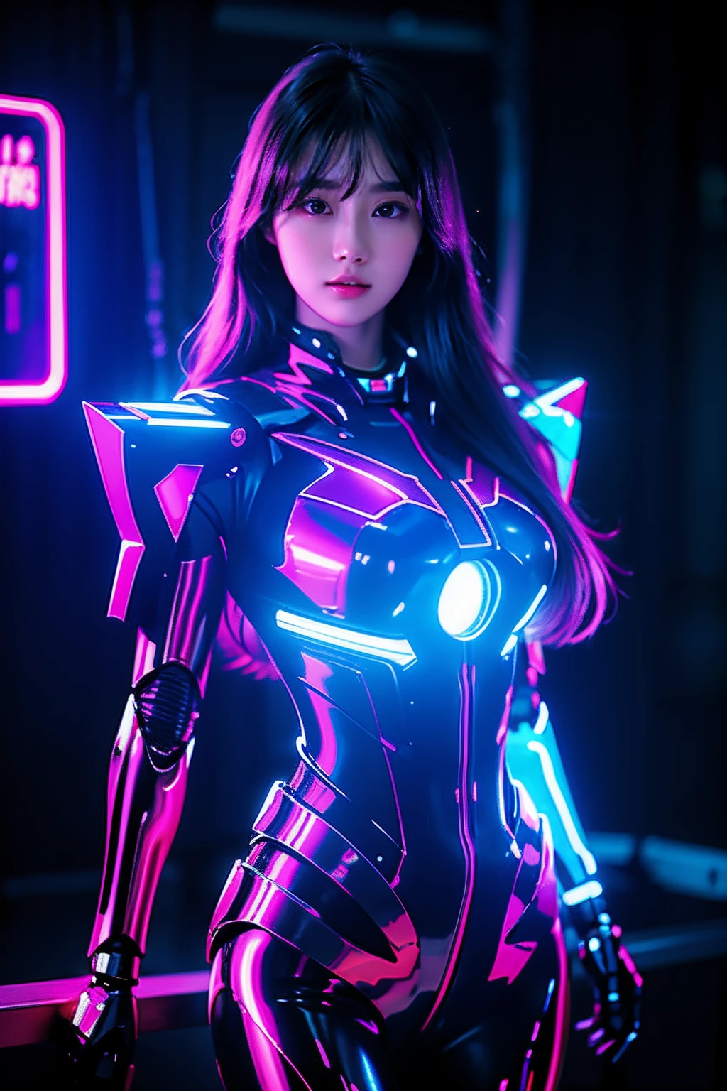 masterpiece, best quality,
1girl,ives girl,Mecha,beautiful lighting,(Neon Light:1.2),(Night:1.5),