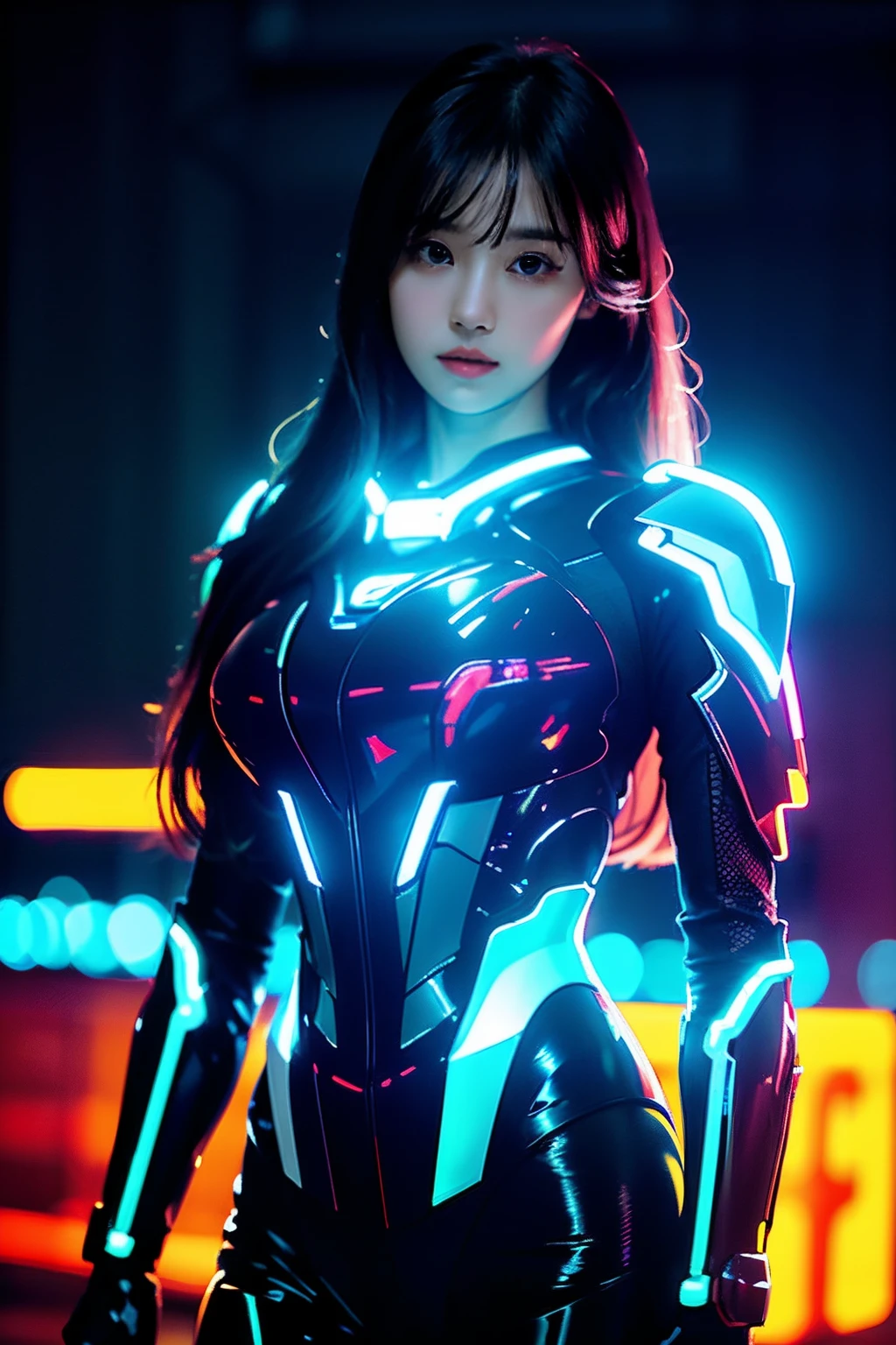 masterpiece, best quality,
1girl,ives girl,Mecha,beautiful lighting,(Neon Light:1.2),(Night:1.5),