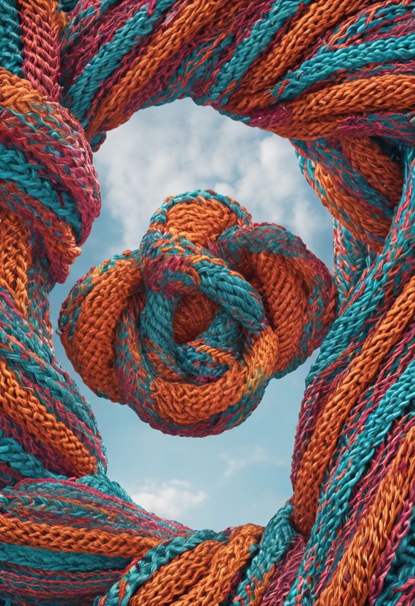 Installation art of colored thick metal rope woven into the shape of a medicine bottle ,Fast and intense,Intricate, multi-layer,Vivid colors,Dynamic Angle, Simple white background, The art of Salmank Hoshru，