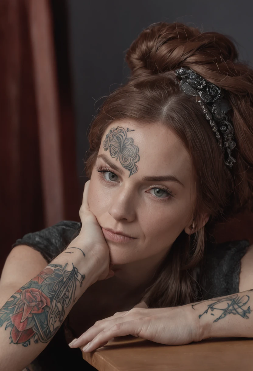 Vor einer Tastatur sitzt eine Frau mit einem Tattoo auf dem Arm, Werbekunst, fanart, Martin dann, Portrait of the work, Werbebild, Kunst am Veranstaltungsort, Werbekunst, fanart, Albumcover, Offizielle Kunst, Schlüsselkunst, Werbekunst, Siswave, Digital Artist, Ashtelos, Afro-Futurismus, Jen Bartel, Keyboarder, Mischung