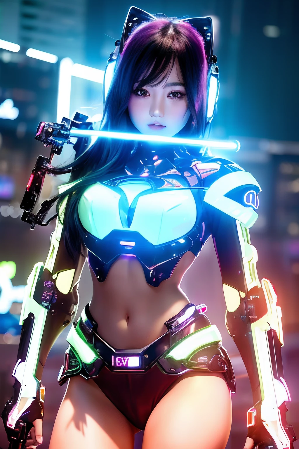 masterpiece, best quality,
1girl,ives girl,Mecha,beautiful lighting,(Neon Light:1.2),(Night:1.5),