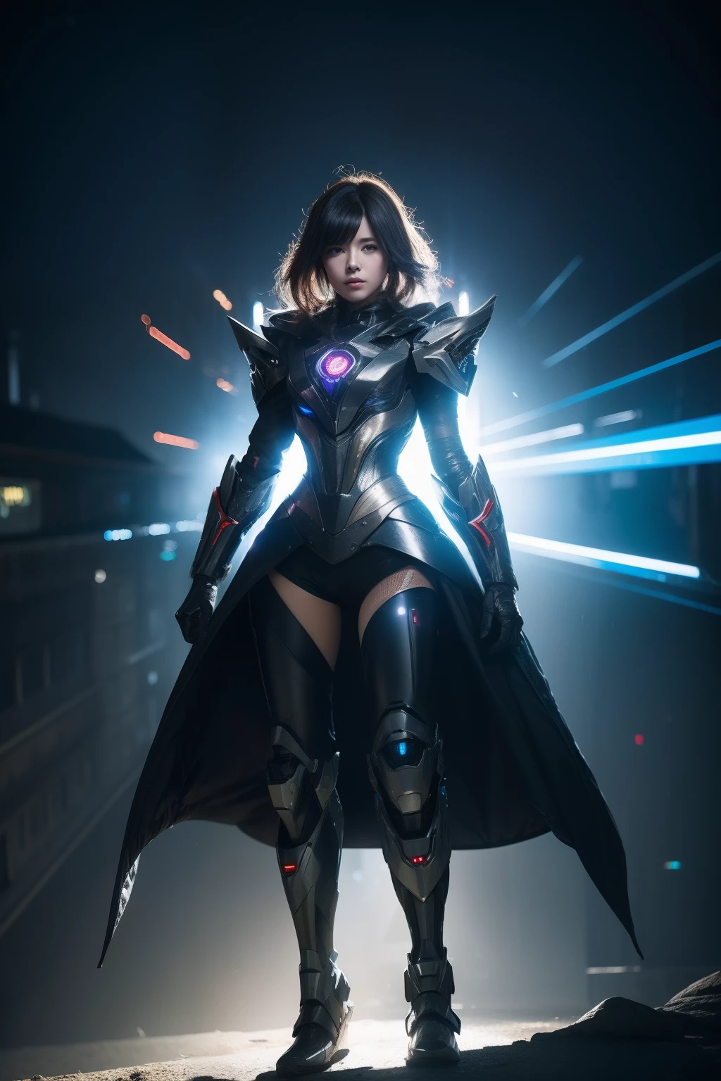 best quality,masterpiece,realistic,Bokeh,1girl,cinematic_lighting,lens_flare,reality_ray_tracing,fantasyArt,Kinetic Art,cinematic,cyberpunk,DigitalArt,absurdres,incredibly_absurdres,official_style,white skin,mecha musume,cyborg,gradient hair,one side up,cathedral,8 Bit Game,Magic Vortex,cowboy_shot,adjusting gloves,