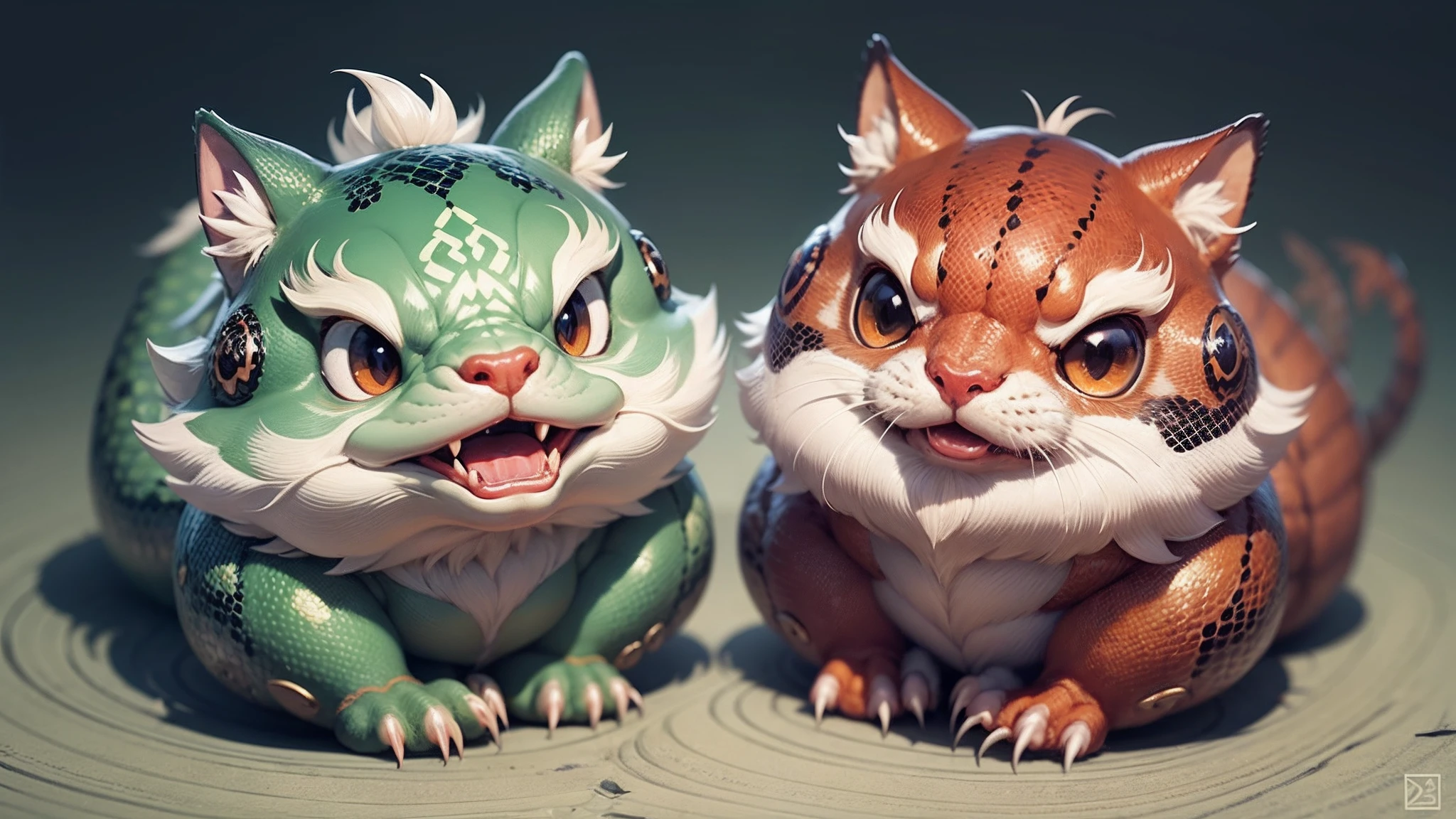 Imagine an emblem design that reflects the elements oiant cute snake with eight cute heads and eight cute tails": throughout the emblem, a giant cute dragon and a cute snake-like beast from Japanese mythology and legend. Their gigantic bodies covered the mountains and the sea. It represents cute and cuddly. The emblem is designed in a symmetrical layout. Cute designs are centered and symmetrical designs are symmetrically arranged. Symmetry is balanced and beauty is visually emphasized. --auto --s2