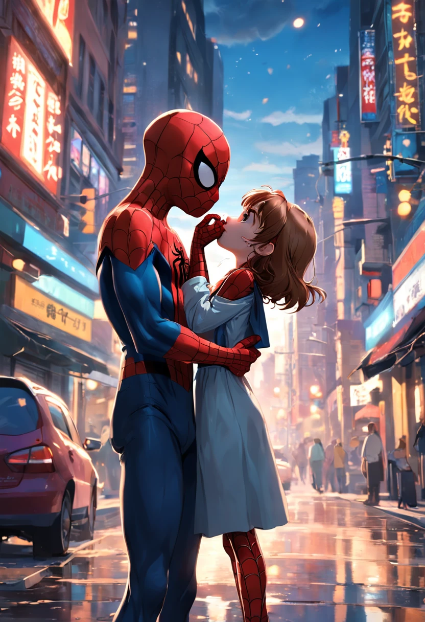 spider man kissing a kid