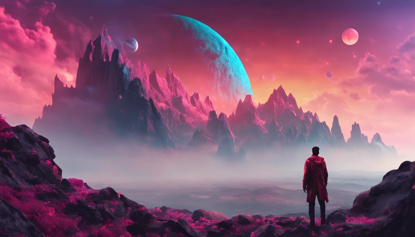 arafed view of a man standing on a rocky mountain with a planet in the background, concept art wallpaper 4k, 4k highly detailed digital art, 8k hd wallpaper digital art, hq 4k phone wallpaper, 8k stunning artwork, wallpaper 4 k, wallpaper 4k, artgem and beeple masterpiece, 4 k hd illustrative wallpaper