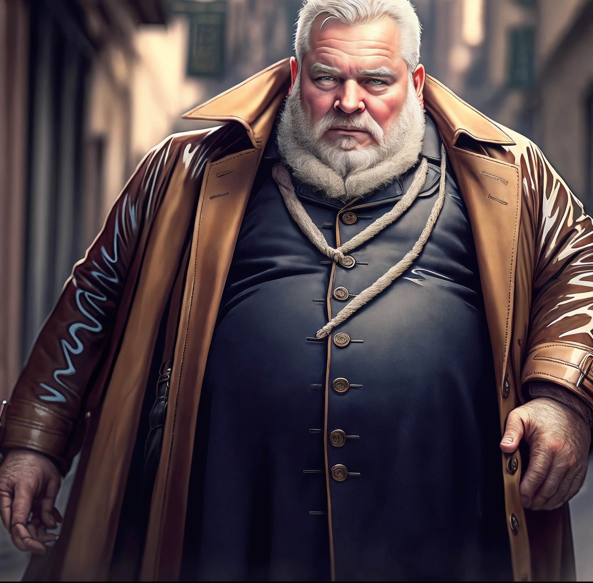 analog style, expertly illuminated, Mennatullah Jamilah, (big fat muscle:1.0), (big breast:1.0), ((((big beautiful man)))), 80 years old, ((1900s)), wearing a coat steampunk, (((very short hair))), cinematography, crafted, elegant, meticulous, magnificent, maximum details, extremely hyper aesthetic, intricately detailed