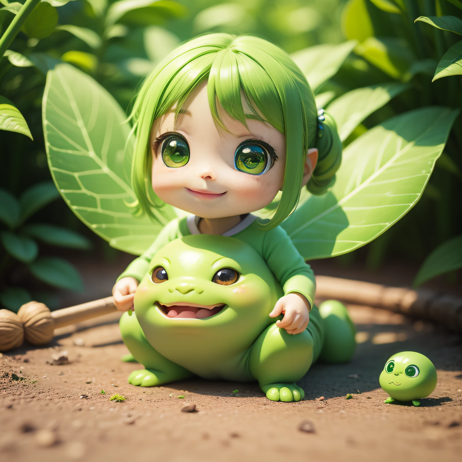 "Melhor qualidade, obra-prima, detalhado: 1.4, 3D, cute  girl, with a mini green dragon."