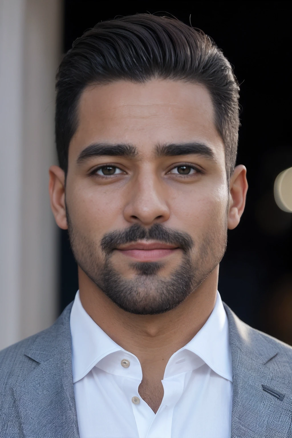 ((fotorrealista, de alta qualidade, obra-prima, cinematic composition, slow-motion)) (Homem do sexo masculino, Average photo of a businessman, Man with serious face, olhando para frente, Camera-facing body , barba, cabelos grisalhos:1.2), homem vestindo terno, (realista e detalhada|terno e gravata:1.1), (visible face:1.3), (Fisionomia fotorrealista|olhos|irises|pele|Musculatura, pele detalhada, textura da pele, pele natural), Perspectiva frontal, pose imponente e determinada, Looking forward with determination, skin imperfections, rugas naturais da pele, manchas naturais da pele, roupas altamente detalhadas, detalhes abundantes, detalhes Intrincado, rugas realistas na roupa, office landscape, Radiant lighting, Sombras profundas, tons de azul e cinza, Nenhum outro personagem na cena, detalhes abundantes|intrincado, volumeric lighting, (Detailed lighting), (reflexos de luz detalhados no terno:1. 1), 8k, altamente detalhado, UHD, HDR, photorealistic facial expression|penteado, homem novo com rosto e nariz fino, Close-up: Thorax and head. Homem de barba, nariz fino, looks into the camera, bonito rosto atraente, rosto masculino bonito, Retrato frontal, rosto bonito perfeito, Jovem com rosto bonito, bonito rosto detalhado, rosto bonito e rosto bonito, cinematic portrayal, rosto masculino, Homem magro com pele bronzeada clara.