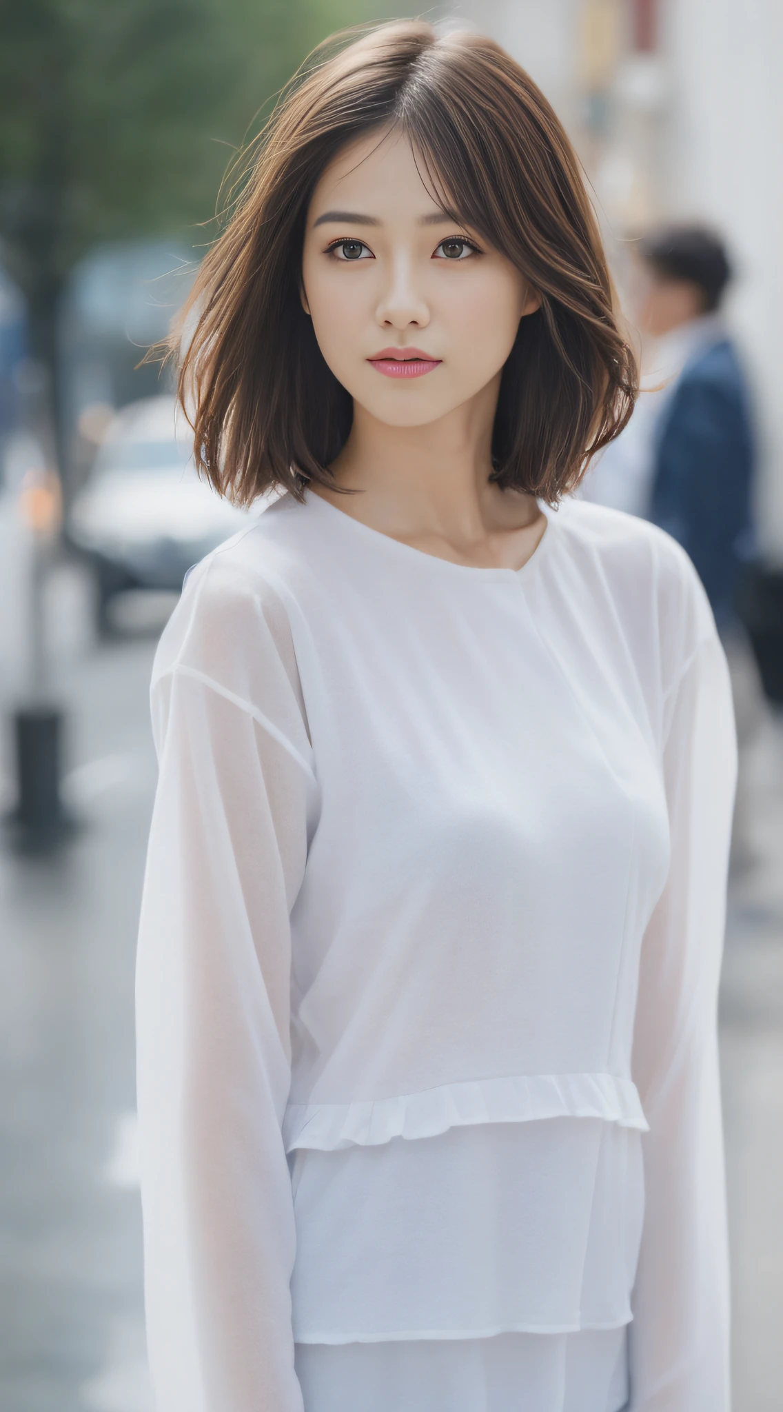 ((Best Quality, 8K, Masterpiece:1.3)), Focus: 1.2, Perfect Body Beauty: 1.4, Buttocks: 1.2, ((Layered Haircut, Breasts: 1.2)), (Wet Clothes: 1.1) , (Rain, Street:1.3), Bandeau Dress: 1.1, Highly Detailed Face and Skin Texture, Delicate Eyes, Double Eyelids, Whitened Skin, Long Hair