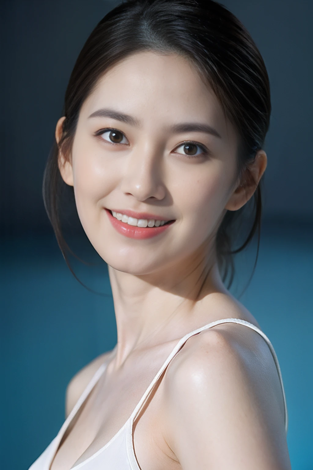 (Photoreal: 1.4), (Hyperrealistic: 1.4), (Realistic: 1.3), (Smooth Lighting: 1.05), (Improved Cinematic Lighting: 0.9), 32K, 1 Girl, 20 Year Old Girl, Realistic Lighting, Backlight, Face Lights, Ray Trace, (Whitening Light: 1.2), (Image Enhancement: 1.4), ( Best image quality real skin: 1.4), fine eyes, fine face, fine eyes, (increase in mood of body line: 1.1), (increase in beauty of skin texture: 1.1), immediately after getting out of the pool,
