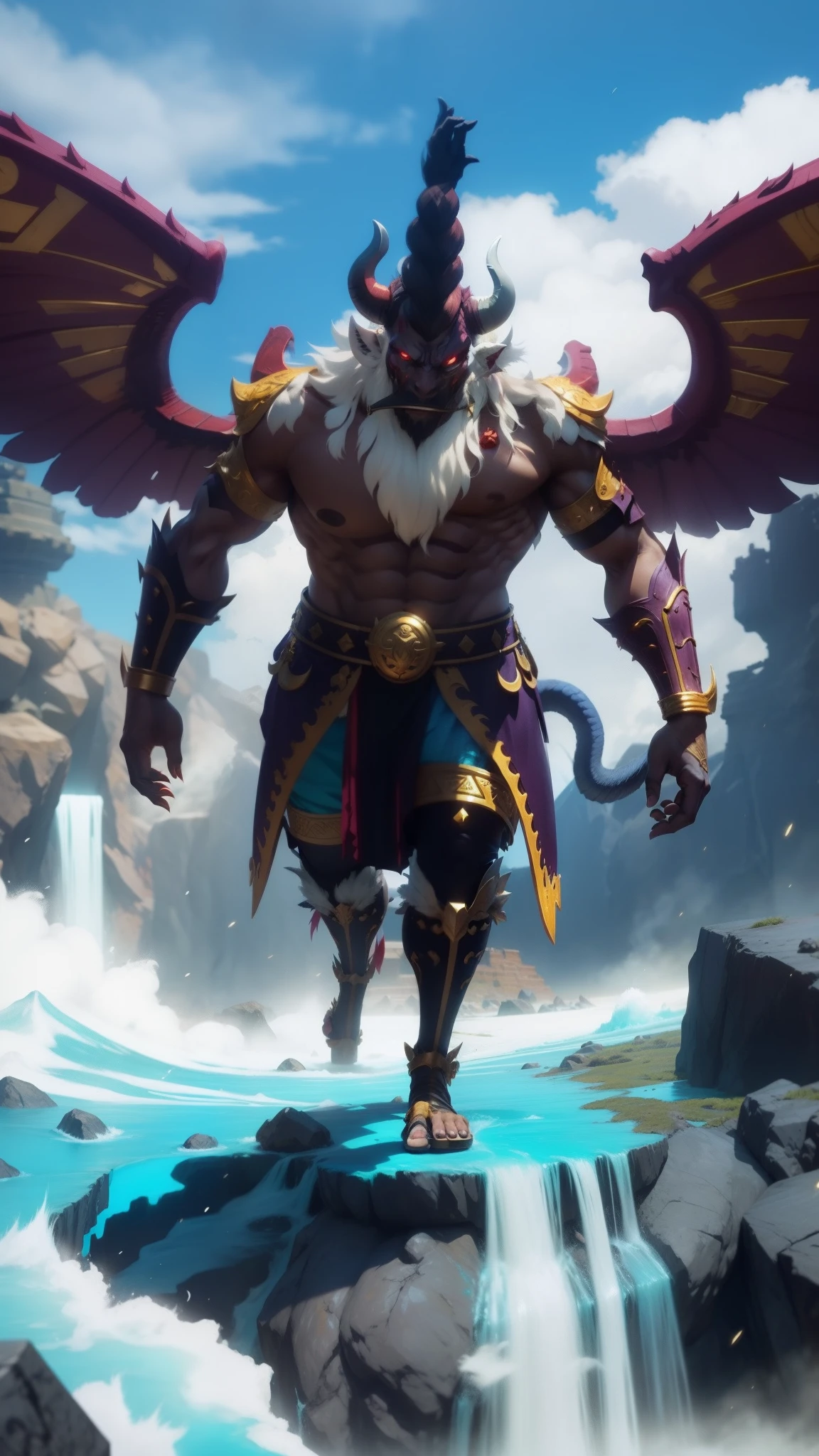 Ancient Demon God，Sense of oppression，horn，massive wings，Bipedal walking，deep colour