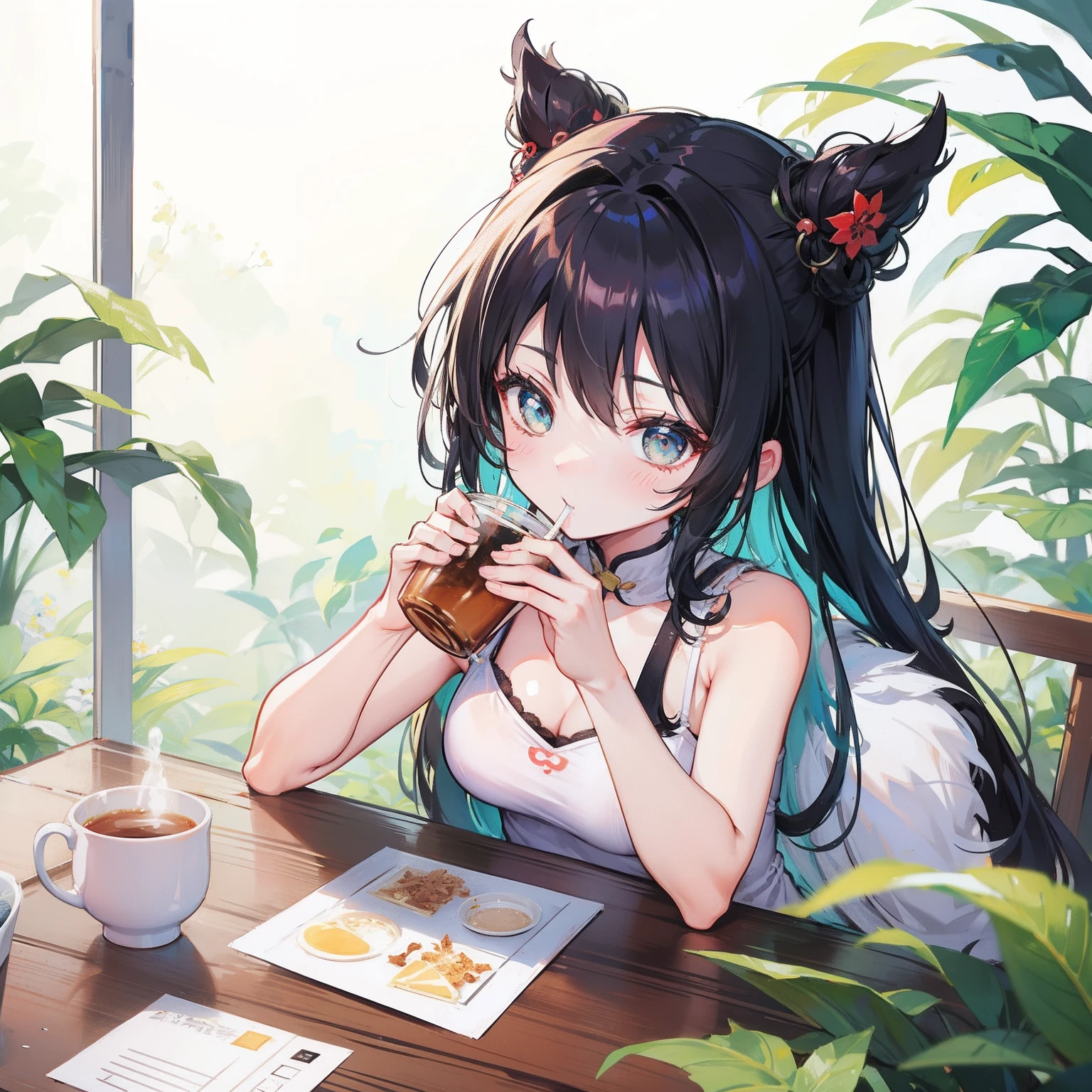 Draw a Zhen Huan drinking milk tea,Flat illustration,Cute Q version