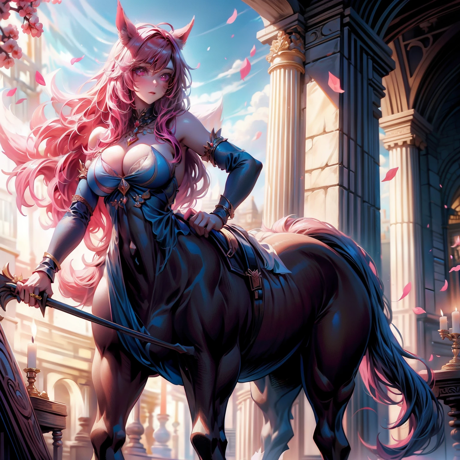 centaur horse，Beautuful Women，huge tit，nakeness， worn out，and wear no underwear，Cover your breasts，