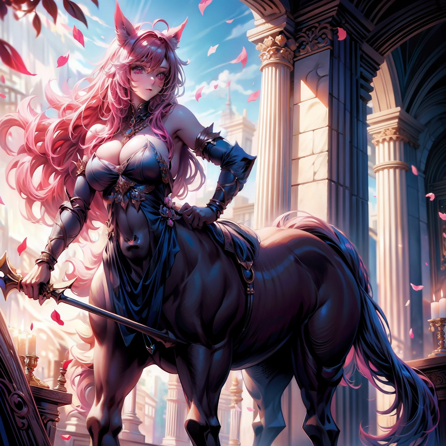 centaur horse，Beautuful Women，huge tit，nakeness， worn out，and wear no underwear，Cover your breasts，
