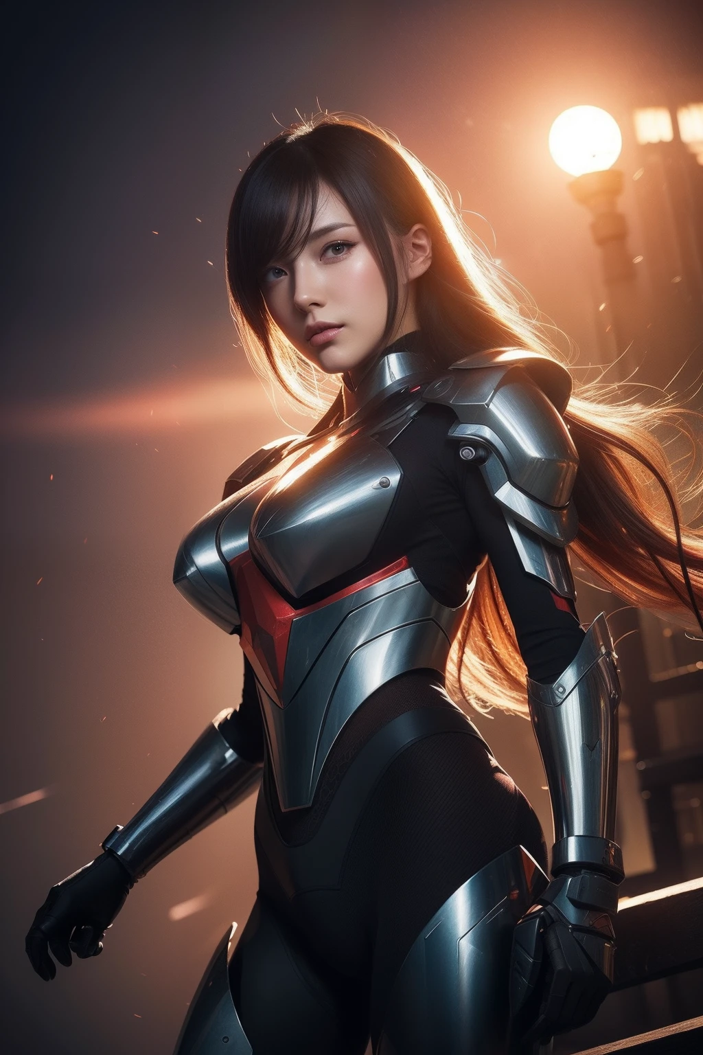 red theme，Best quality,Masterpiece,Realistic,professional,Vivid colors,Ultra-fine painting,Portrait,anime big breast,Photogram,number art,Fantasyart,3d graphic,Cinematic_lighting,Strong_rim_Light,rim-light,Ambient_Light,Tyndall effect,moodylighting,Huge_filesize,Real,female pervert,Mecha musume,Cyborg,Tights combat suit,Power armor，Cut clothes，Japanese_Armor,one side up,shmup,remains,rubble_废墟,(Extremely detailed Cg Unity 8K wallpaper),(((Masterpiece))),(((Best quality))),((Ultra-detailed)),(Best Illustration),((An extremely delicate and beautiful)),Dynamic Angle,Wind,classic,Spring,(Detailed light),(Sunlight),Beautiful and delicate water,(Painting),(Sketch),(full bloom),(Shine),