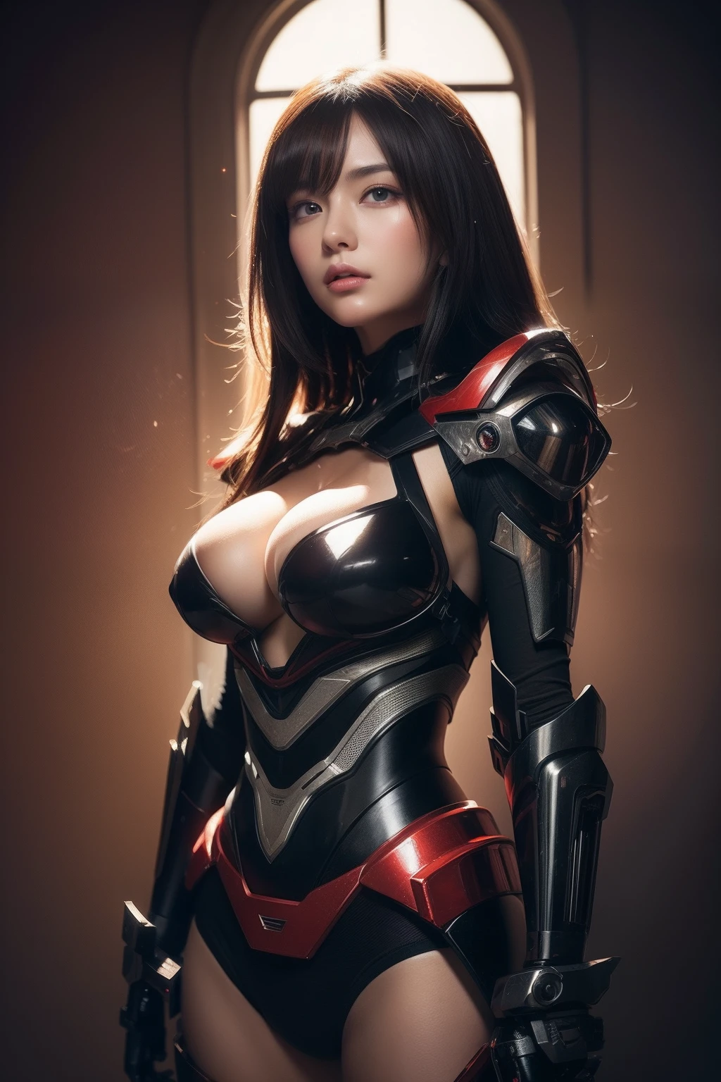 red theme,Best quality,Masterpiece,Realistic,professional,Vivid colors,Ultra-fine painting,Portrait,anime big breast,Photogram,number art,Fantasyart,3d graphic,Cinematic_lighting,Strong_rim_Light,rim-light,Ambient_Light,Tyndall effect,moodylighting,Huge_filesize,Real,female pervert,Mecha musume,Cyborg,Tights combat suit,Power armor,Cut clothes,Japanese_Armor,one side up,shmup,remains,rubble_废墟,(Extremely detailed Cg Unity 8K wallpaper),(((Masterpiece))),(((Best quality))),((Ultra-detailed)),(Best Illustration),((An extremely delicate and beautiful)),Dynamic Angle,Wind,classic,Spring,(Detailed light),(Sunlight),Beautiful and delicate water,(Painting),(Sketch),(full bloom),(Shine),