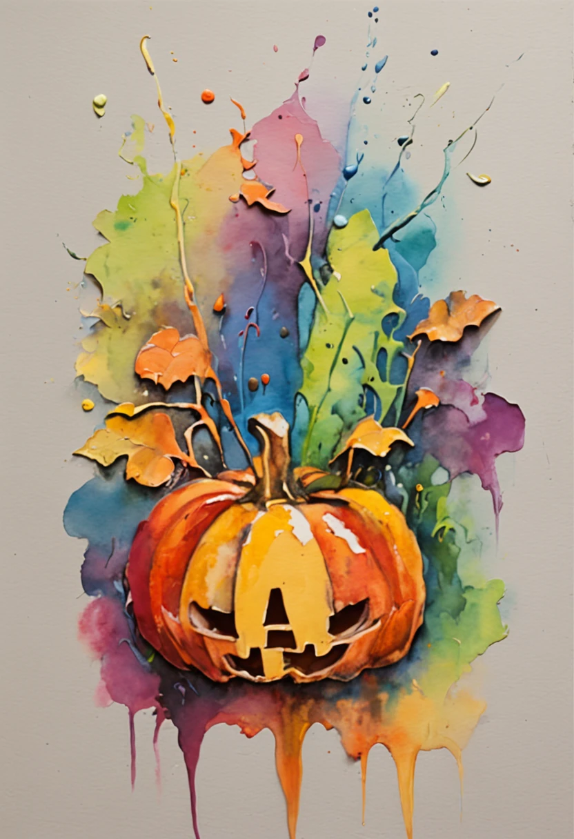 sticker, halloween cute, contour, colorful, watercolor,