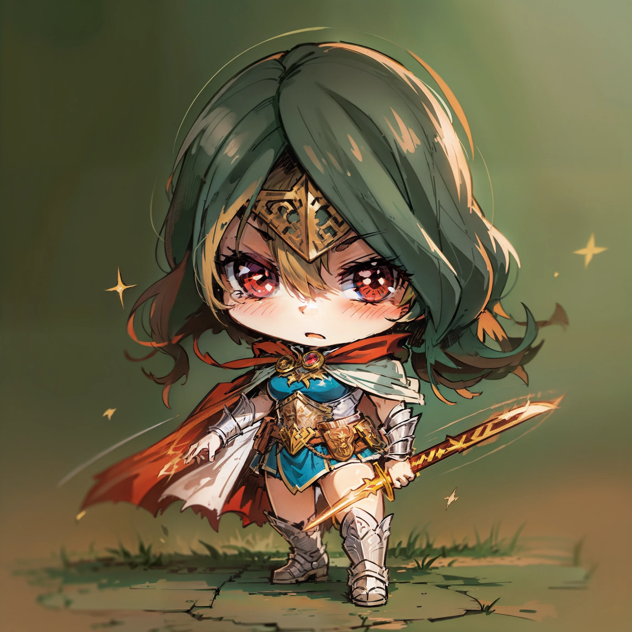 A cartoon girl with a sword and a cloak on her head, wonder women, advanced digital chibi art, Chibi Art, official fanart, the wallpaper!, anime chibi, chibi girl, style as nendoroid, tchibi, chibi anime, inspired by JoWOnder, hero 2 d fanart artsation, style of dc comics, full body commission for, super-hero girl, High-quality fanart