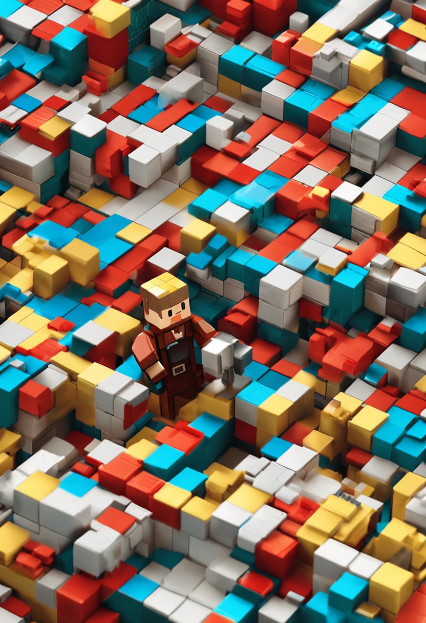create a high-quality animation with a Lego block that's sitting on the floor, magicaVoxel, arte Voxel de alta qualidade, Voxel arte, steve, Minecraft, Voxel, Minecraft na vida real, estilo de minecraft, Voxelart, minecraft steve, Voxels, estilo minecraft, Blocky como Minecraft, Minecraft mods, minecraft villager, Minecraft Lordes, arte futura