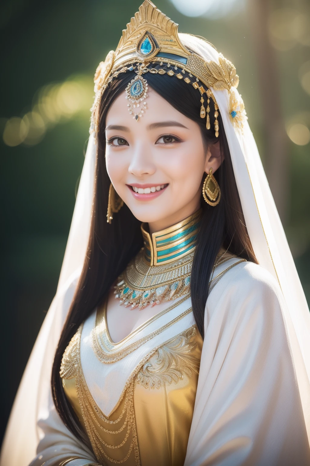 depth of field, cinematic lighting, reflection light, ray tracing, UHD, best quality, award winning, textured skin, masterpiece,realistic,female,kind smile,Professional,extreme detail description,Bokeh,physically-based rendering,HDR,UHD,8K,candy costume,sweet motifs,egyptian costume, pharaoh headdress, flowing robes, historical reenactment,