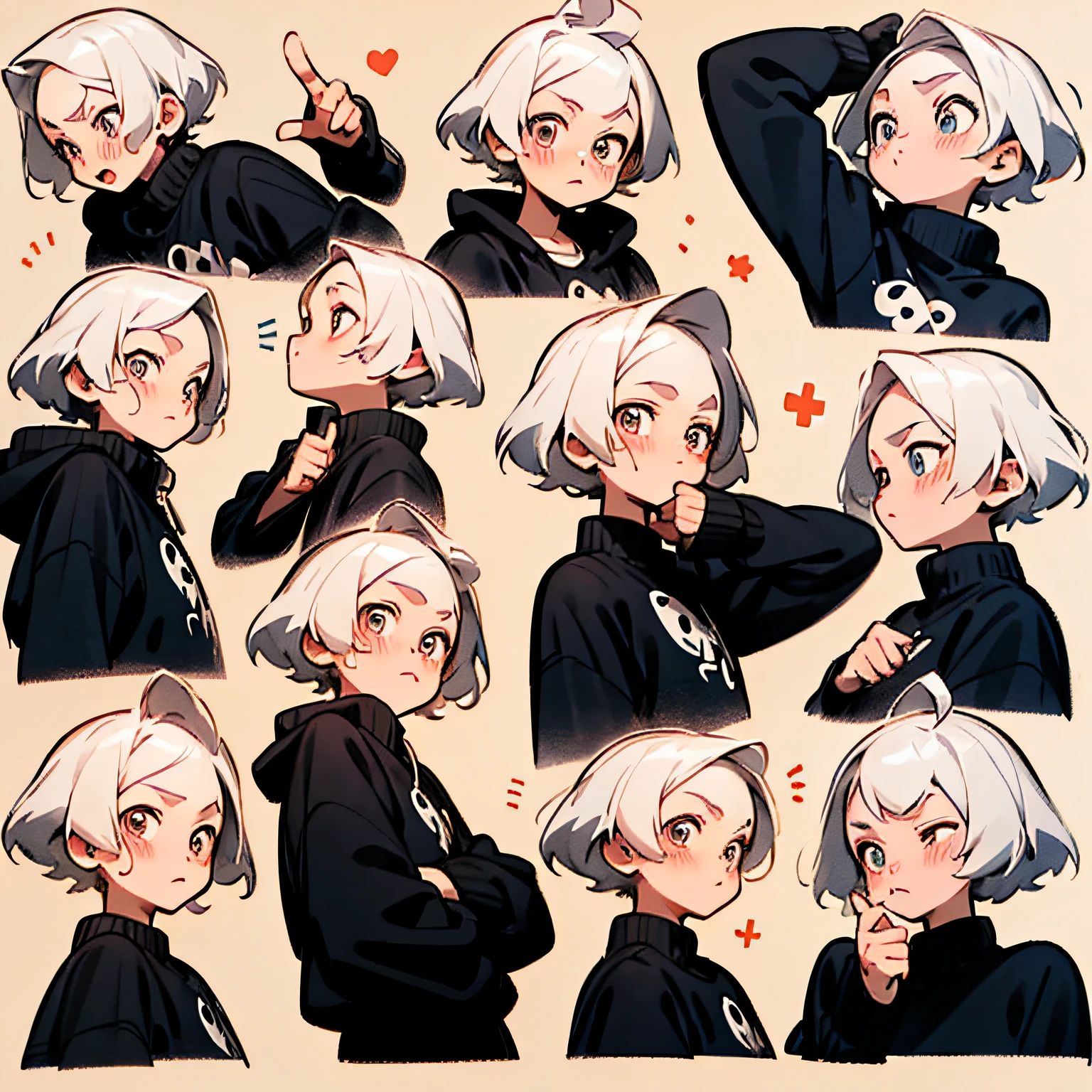 a sticker，Cute boy\（Libido boy\），Simple white background，Cartoon Cute，pink short hair，9，9 emojis，9 poses and expressions，pixar-style，Different emotions，Different expressions，8K