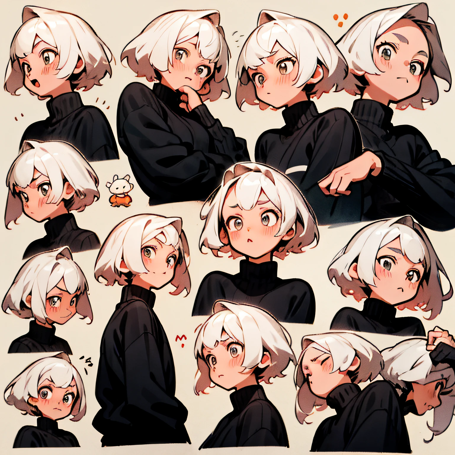 a sticker，Cute boy\（Libido boy\），Simple white background，Cartoon Cute，pink short hair，Black sweatshirt，9，9 emojis，9 poses and expressions，pixar-style，Different emotions，Different expressions，8K