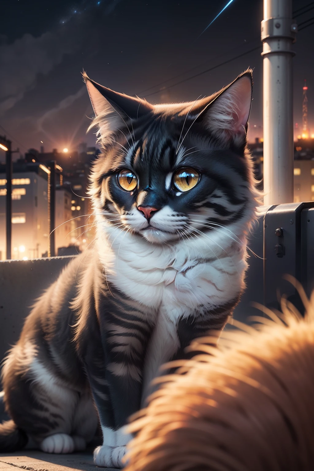 catss, SF wind, The background is a night view of the factory,