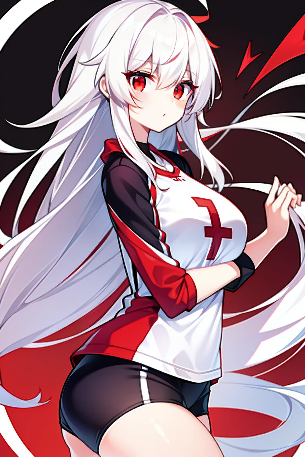 Kizi，Red eyes，White hair, female, volleyball jersey,