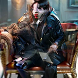 Brown hair, sitting on a chair, wearing a black jacket,Realistic, ultra detailed, Seong yohan