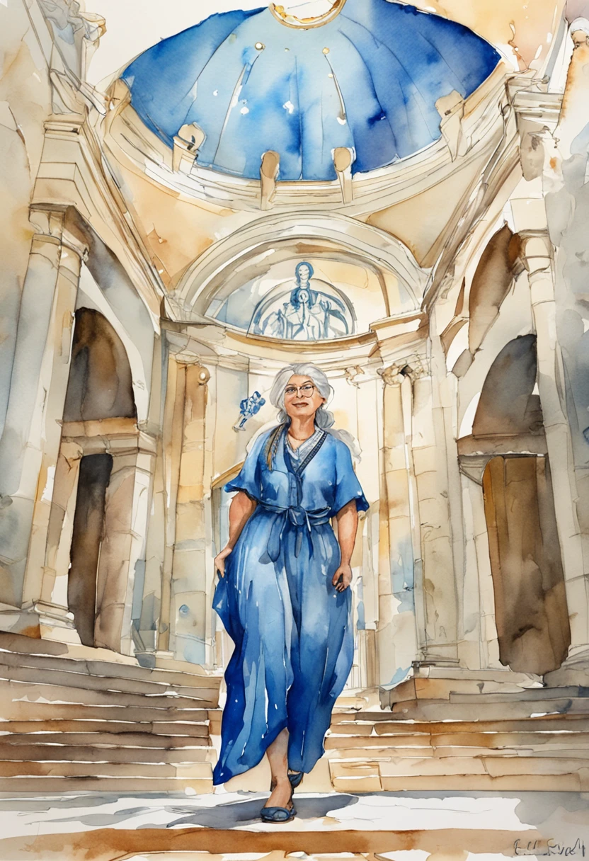 Low angle shot of blue-haired woman standing in the center of the Capitol, When she talks about her heritage、Her voice rings with pride and strength.