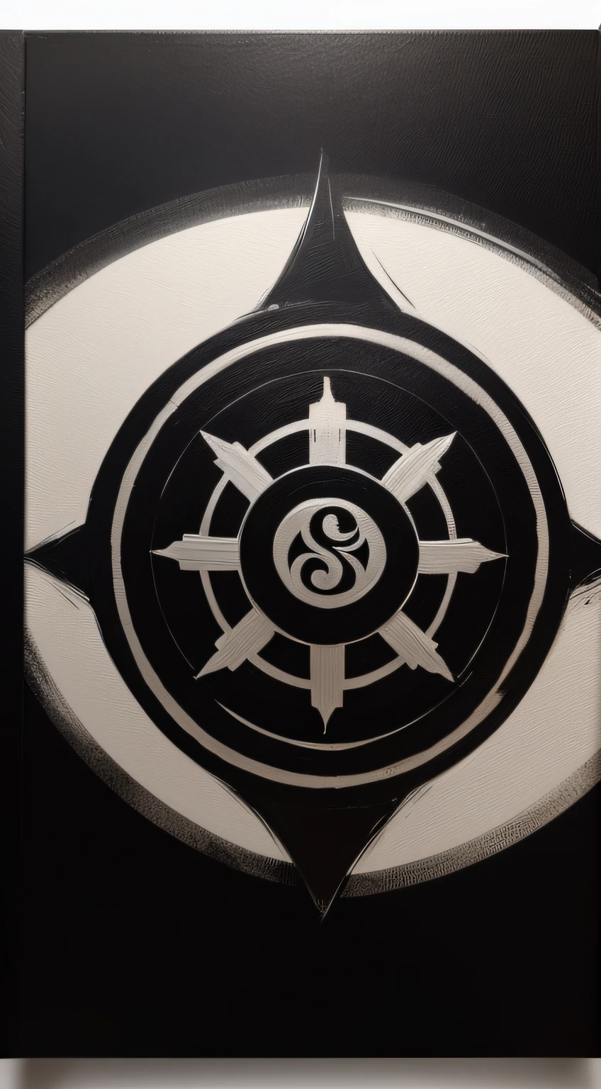 black border,Middle-centered Buddhist symbol,Black and white painting style