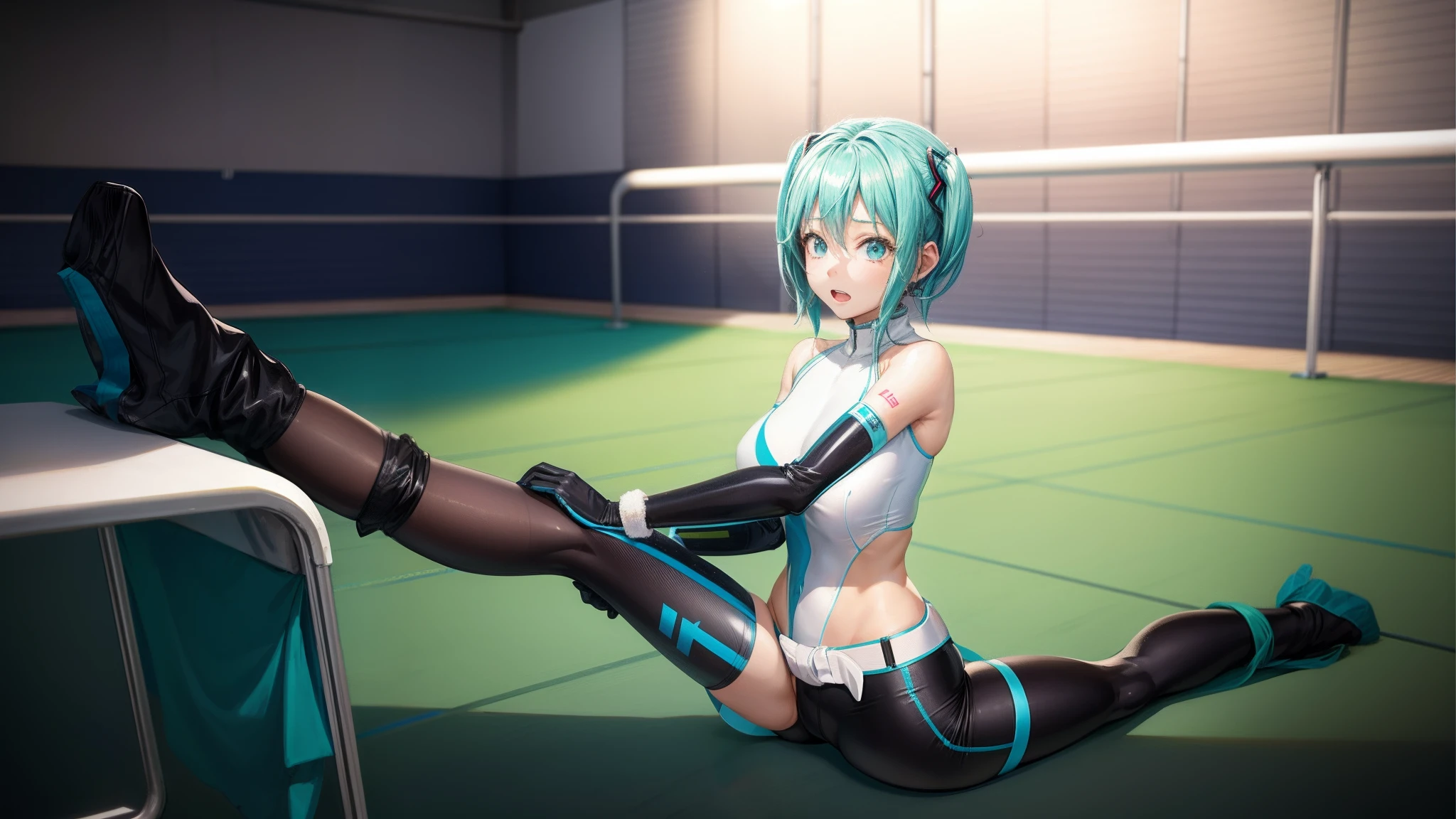 stretch、miku hatsune、gymnastic suit