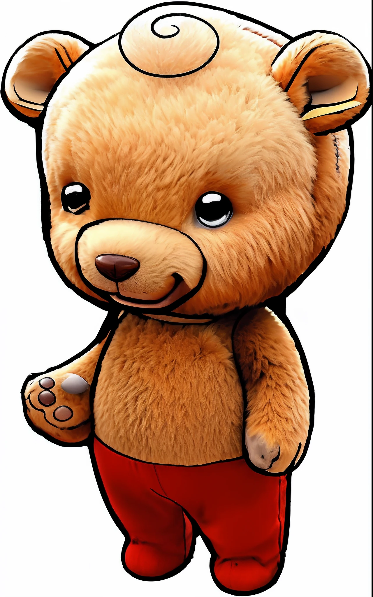 Cartoon drawing of teddy bear with red pants and brown nose, toy bear, portrait of anthropomorphic bear, render naughty dog, hd illustration, half bear, angry bear, anthropomorphic character, Official illustration, teddy fresh, furry brown body, Epic Titan Winnie the Pooh, half robot half bear, Holding a teddy bear, drawn with photoshop