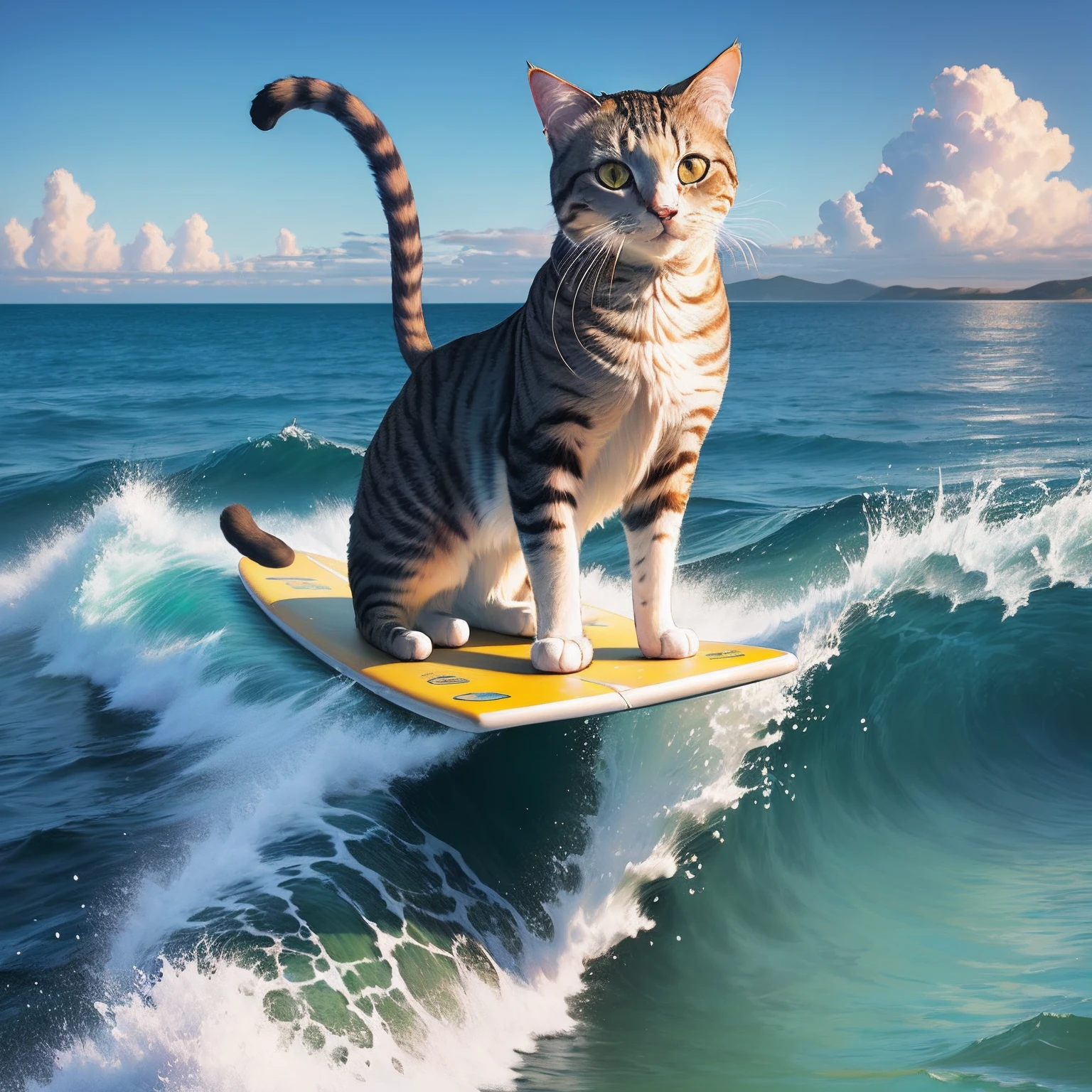 Cat surfing on the sea
