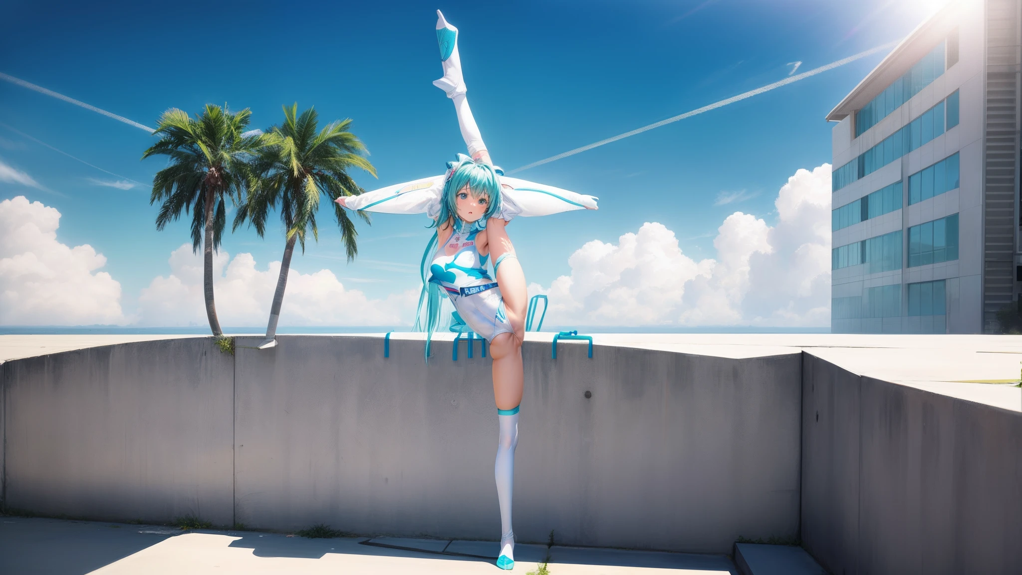 stretch、miku hatsune、gymnastic suit