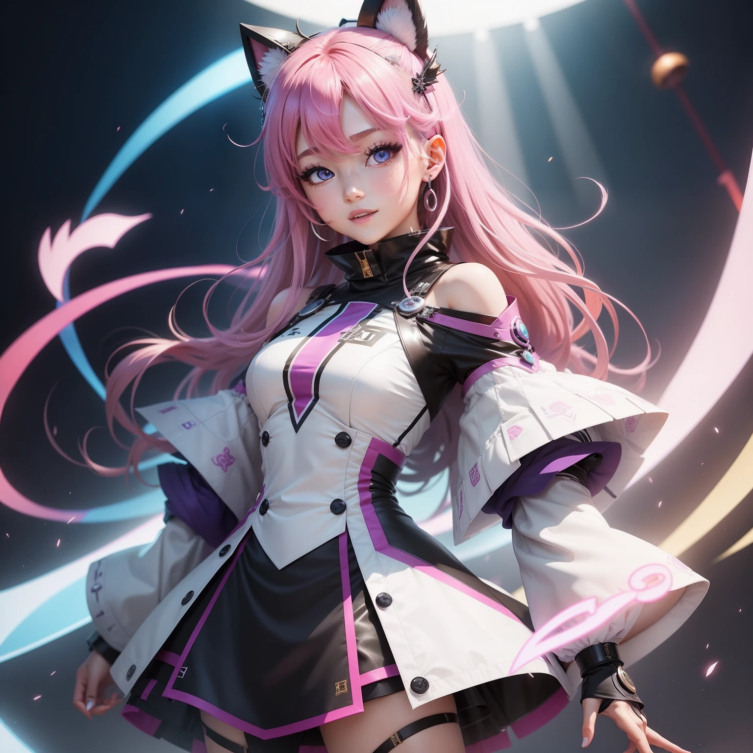 Please create beautiful lighting images., Delicate details, My travel flatton, Healthy body, iron, Strong legs, iron, My favorite cat ears, Strong wings, iron, The gun is steel-metal.