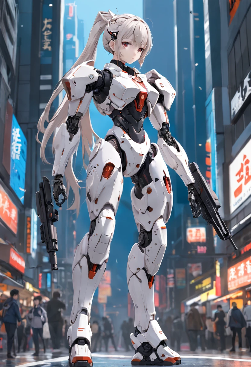 35 mm, F/2.8, Incredibly detailed and ultra-realistic shots, Natural light, Slim Body Futuristic Female Appearance Robot Rapid Response Tactical Guard , It has a slim waist, Complex branching design, Sleek assembly armor, The arm has a complex multi-point machine hinge joint, inconspicuous joints, Unconventional hinge joints, Long legs, Complex and detailed non-human feet, High-tech Flexible design, Modern and sleek high-tech head design, There are different types of sensors on the head,Full body, Halls in the cityscape々and,Robots are people々Gives a sense of agility to, velocity, and high mobility, Can move with agility like a ninja.