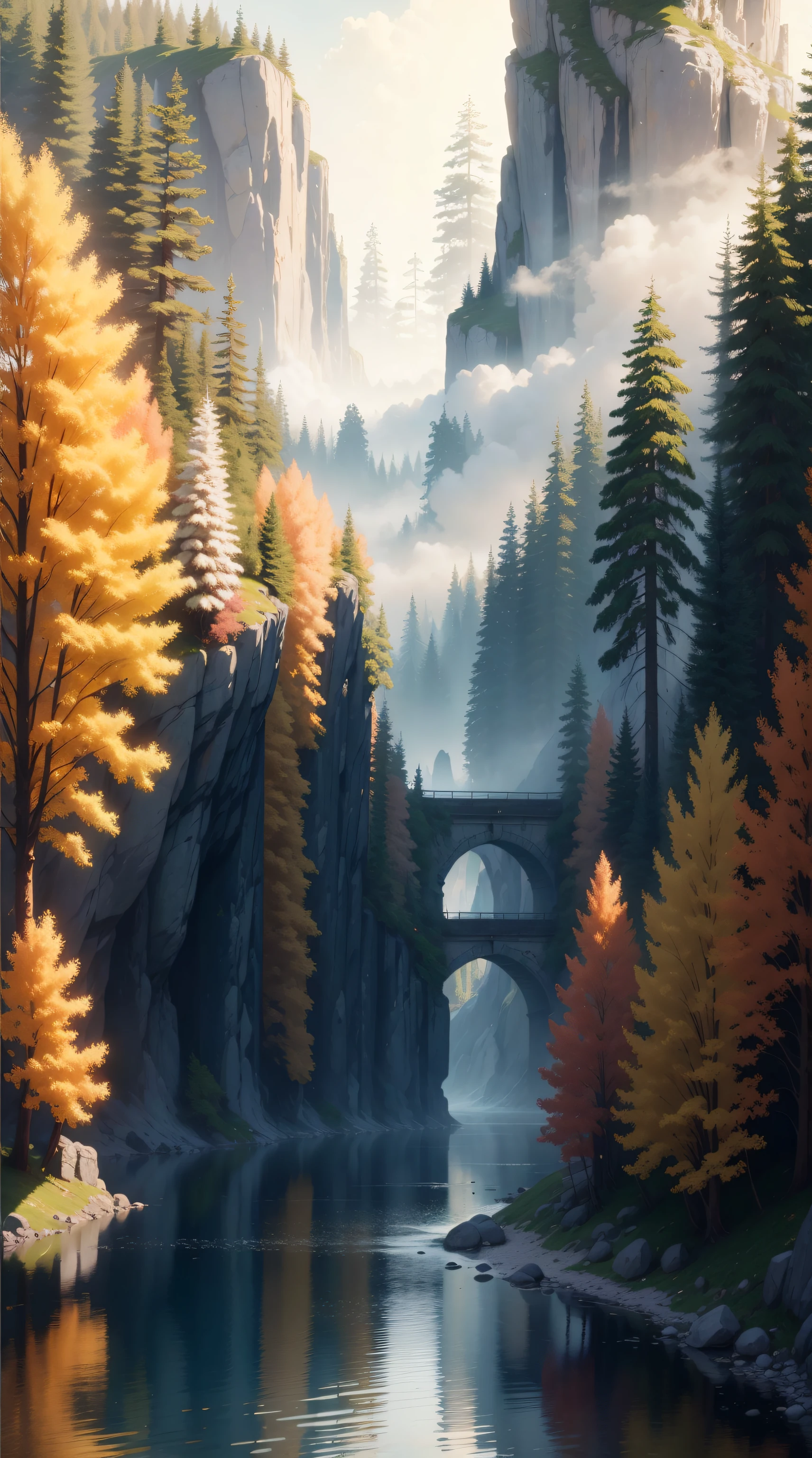 Analog style,ChromaV5,nvinkpunk,(extremely detailed CG unity 8k wallpaper),An image of a majestic river, trees on the sides, tiny waterfall, intense fog ,award winning photography, Chromatic Aberration, Detailed , HDR, Bloom, style by Monet, Pissarro, and Sisley ,trending on ArtStation, trending on CGSociety, art by midjourney