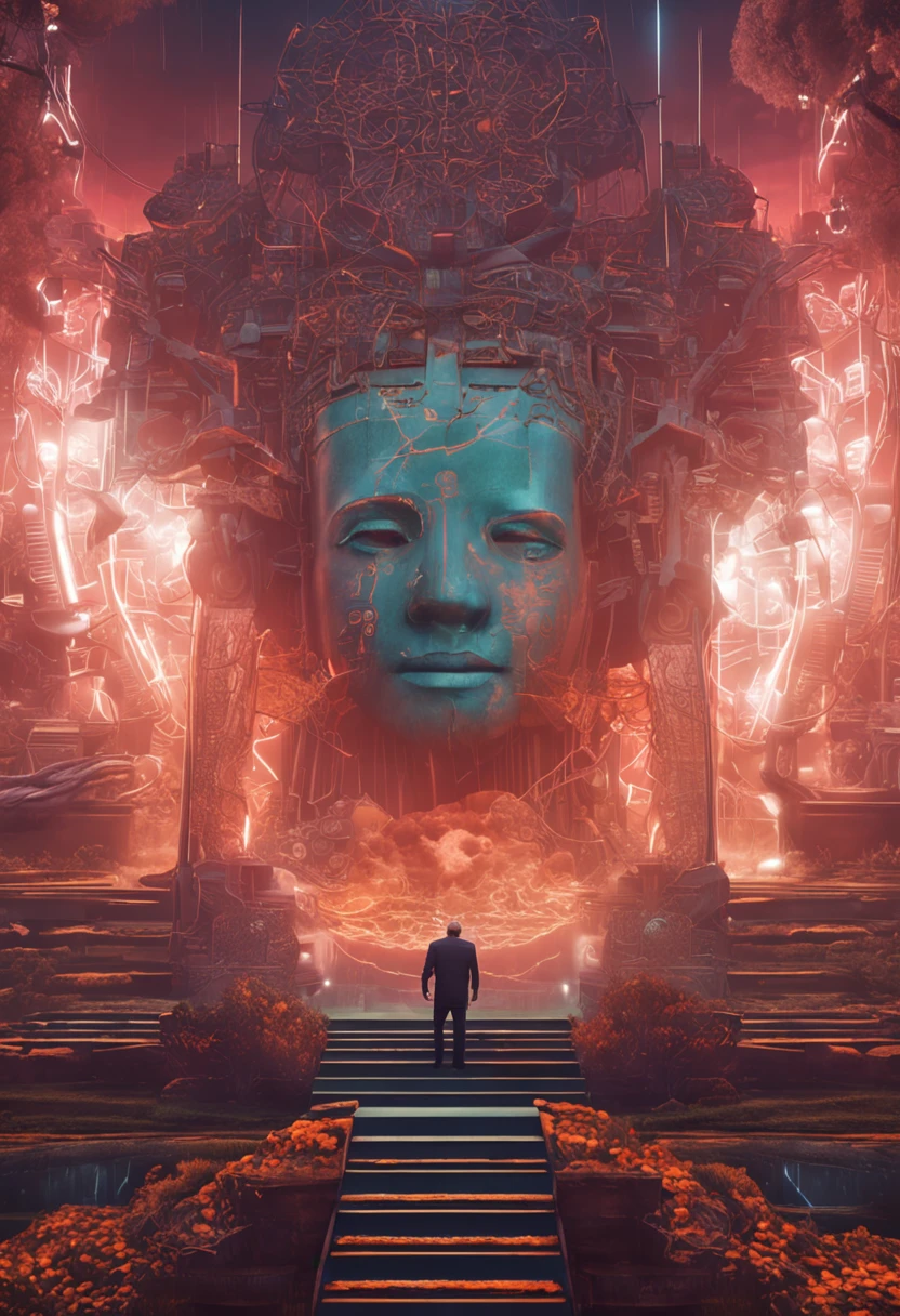 crie uma imagem que transmita a ideia de Inteligencia artificial hiper realista com o conceito de prompt engineering The overall design should evoke a sense of motivation and inspiration, drawing viewers into the captivating world of ancient wisdom and artistry.