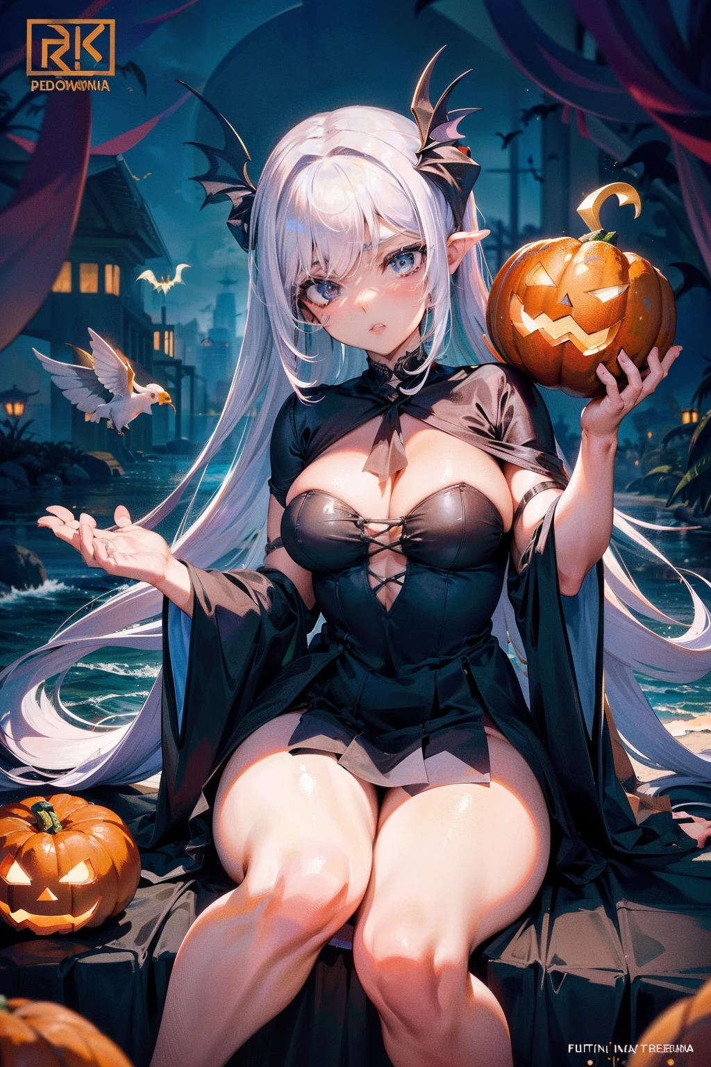 ( qualidade 8k ), ( melhor qualidade ), ( Ultra HD ), ( Anatomia do personagem perfeita ), ( perfect  lighting ), ( Foto corpo inteiro 8k ), ( Detalhamentos perfeitos ), ( Detalhes do personagem perfeitos ), ( Details of the perfect setting ), ( obra prima ), ( Simetria do rosto do personagem delicado ), ( Construction of the delicate female character ), mulher bela, rosto perfeito, cor da pele branca, corpo perfeito, pernas perfeitas, cor dos olhos mel, cabelos longos lisos, mulher de altura 1.65 ( one meter and sixty-five centimeters ) , usando traje de bruxa halloween completo, vestido de bruxa formal, com manto do halloween, (( Flowing mantle )), (( Manto intrincado )), com capa de bruxa, (( fluttering cover )), Halloween Festival Scenery