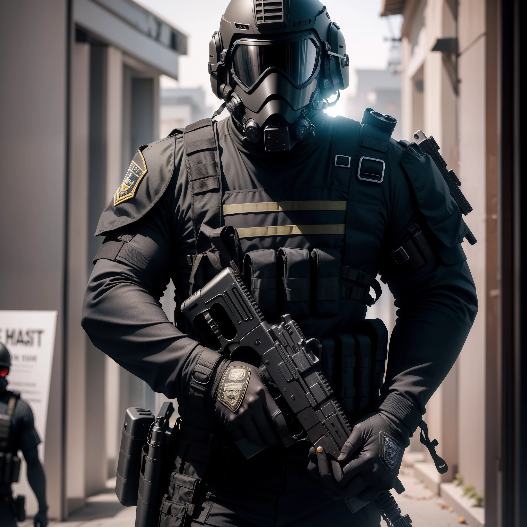 Dark theme,Fully armed male SWAT officers,Male SWAT officer in helmet,Masked male SWAT,Strong body