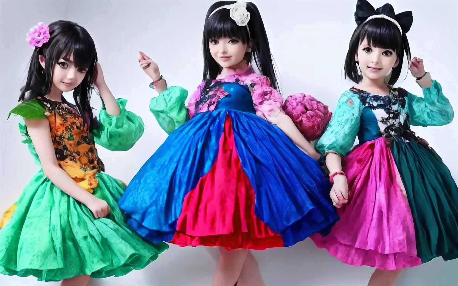 Anime beauties wearing colorful dresses depending on the color
