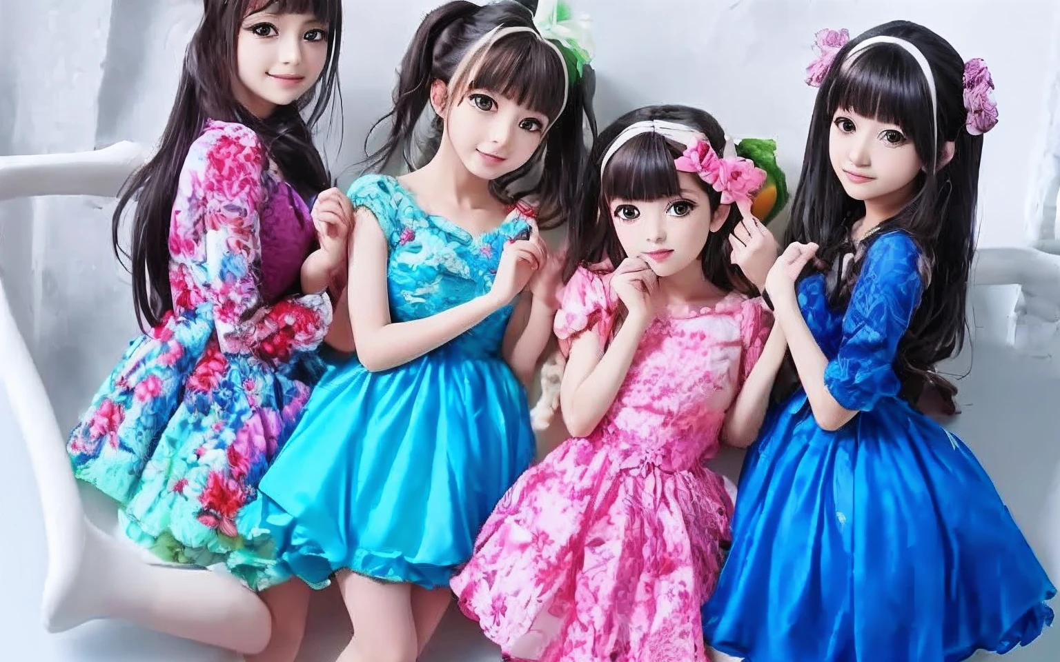Anime beautiful girls wearing colorful dresses are produced according to the color