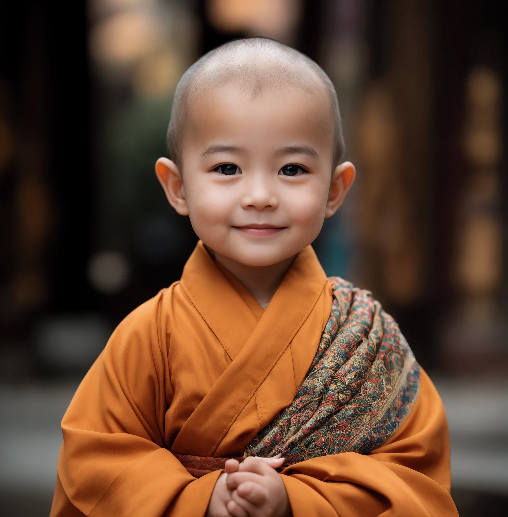 The shawl is styled with a Buddhist texture