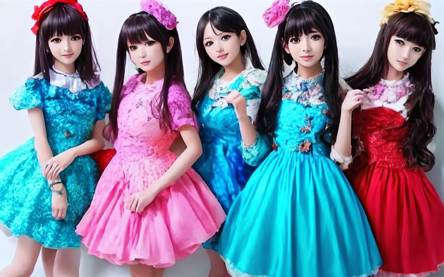 Anime beautiful girls wearing colorful dresses are produced according to the color