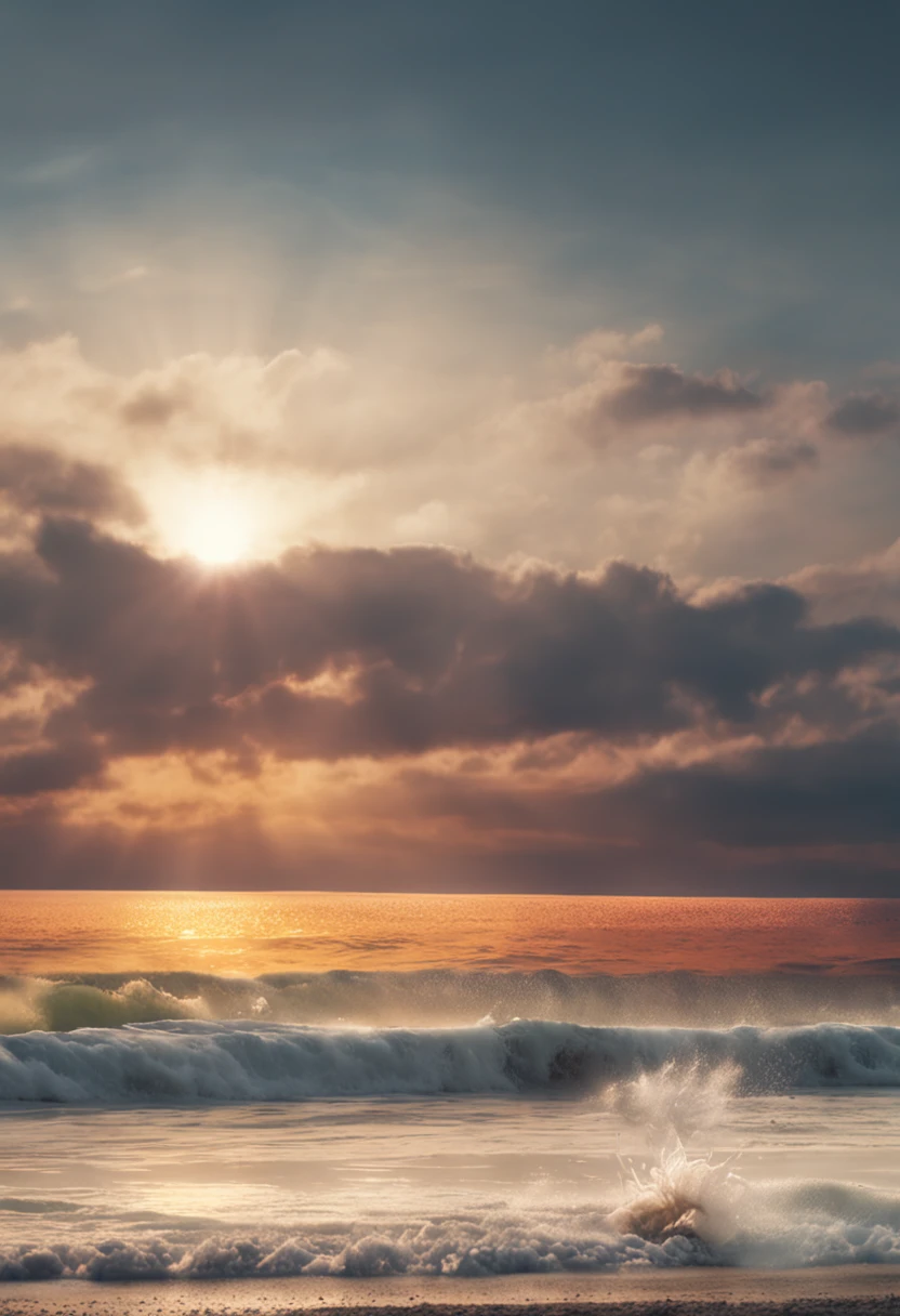 SENSE OF CINEMA,Beautiful evening seaside,Two little babies rushed out to sea from the beach,Silvery-white waves lapping against the beach,setting sun