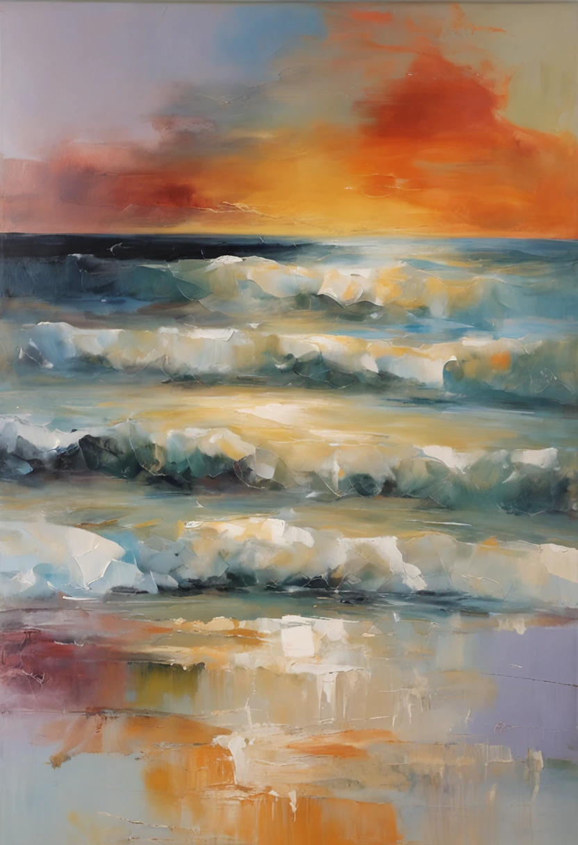 SENSE OF CINEMA,Beautiful evening seaside,Two rushed out to sea from the beach,Silvery-white waves lapping against the beach,setting sun
