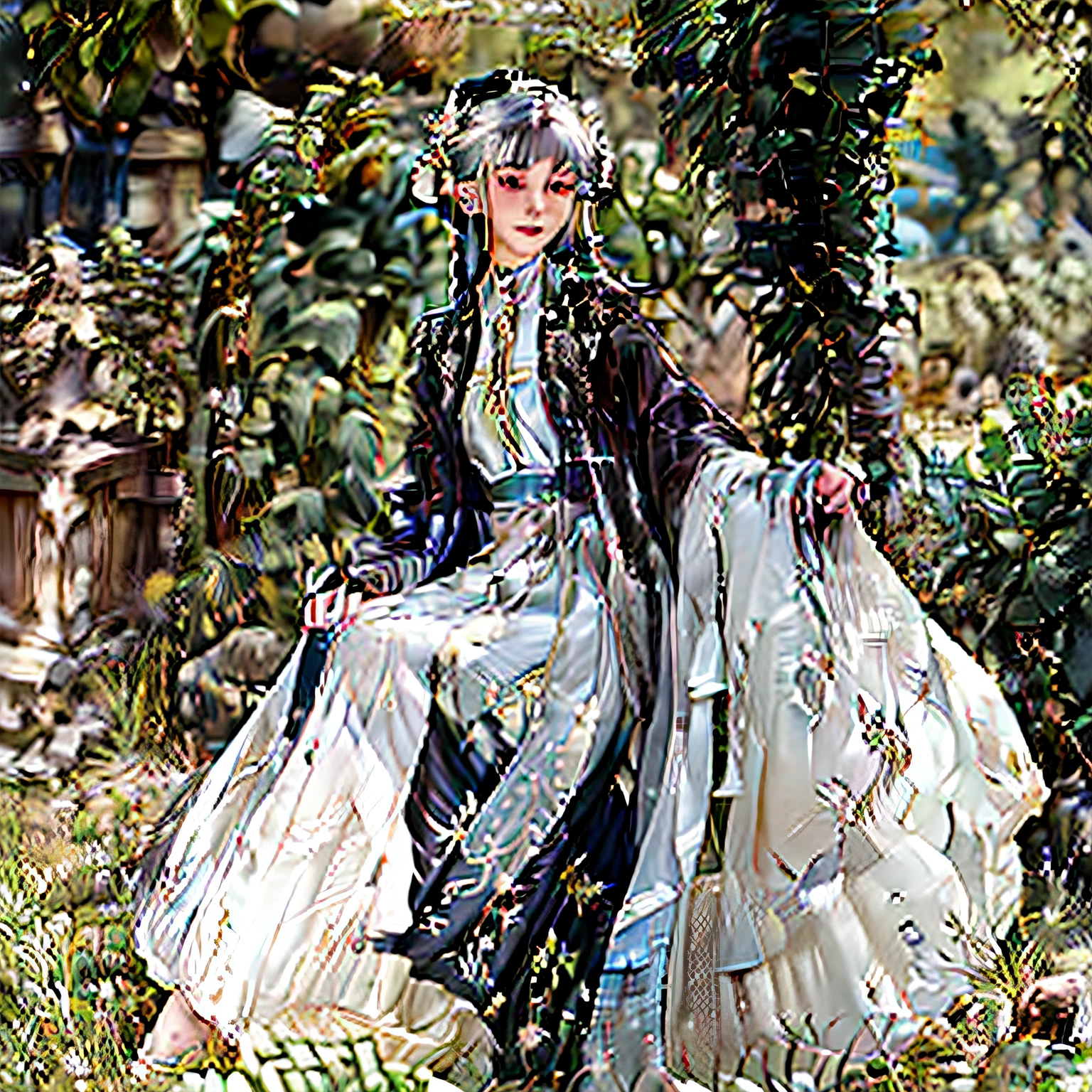 There was a woman with long white hair and a black dress, a portrait of a male elf, Delicate androgynous prince, Beautiful androgynous prince, elven male, elven character with smirk, portrait of a slender elven man, white-haired god, Beautiful male elf, white haired Cangcang, with long white hair, detailed character portrait，Beautiful male